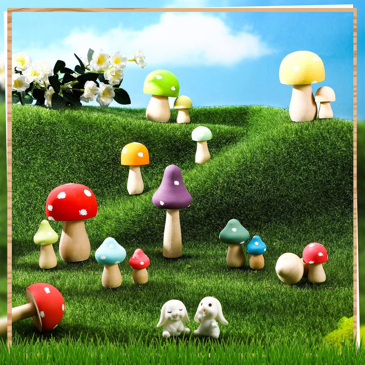 100 Pcs Wooden Mushrooms with Paintbrushes Unfinished Mini Natural Wood Mushroom Decor Wooden Mushrooms to Paint Wood Mushroom for Crafts and Arts, Roowest