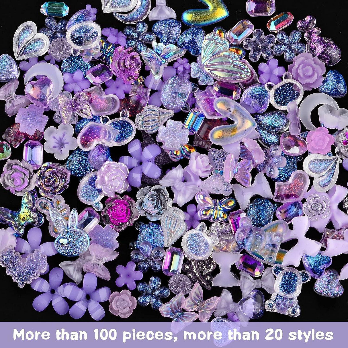 100 Pieces 3D Resin Butterfly Bear Nail Charms Rose Flower Peach Skirt Bow Deer Snake Rabbit Animal Shaped Nail Art Rhinestones Pearls for DIY Nail WoodArtSupply