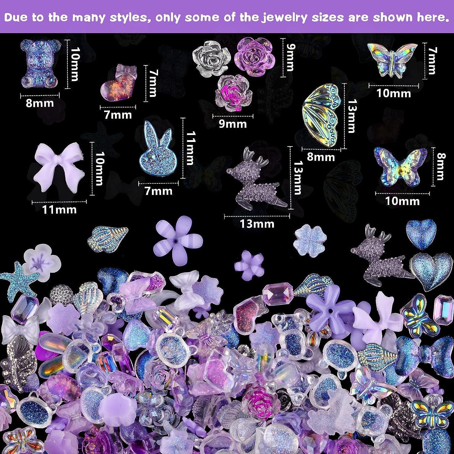 100 Pieces 3D Resin Butterfly Bear Nail Charms Rose Flower Peach Skirt Bow Deer Snake Rabbit Animal Shaped Nail Art Rhinestones Pearls for DIY Nail WoodArtSupply