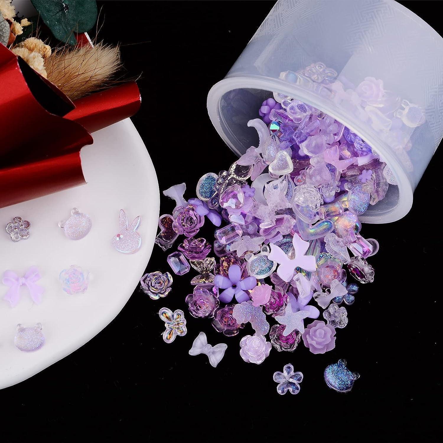 100 Pieces 3D Resin Butterfly Bear Nail Charms Rose Flower Peach Skirt Bow Deer Snake Rabbit Animal Shaped Nail Art Rhinestones Pearls for DIY Nail WoodArtSupply