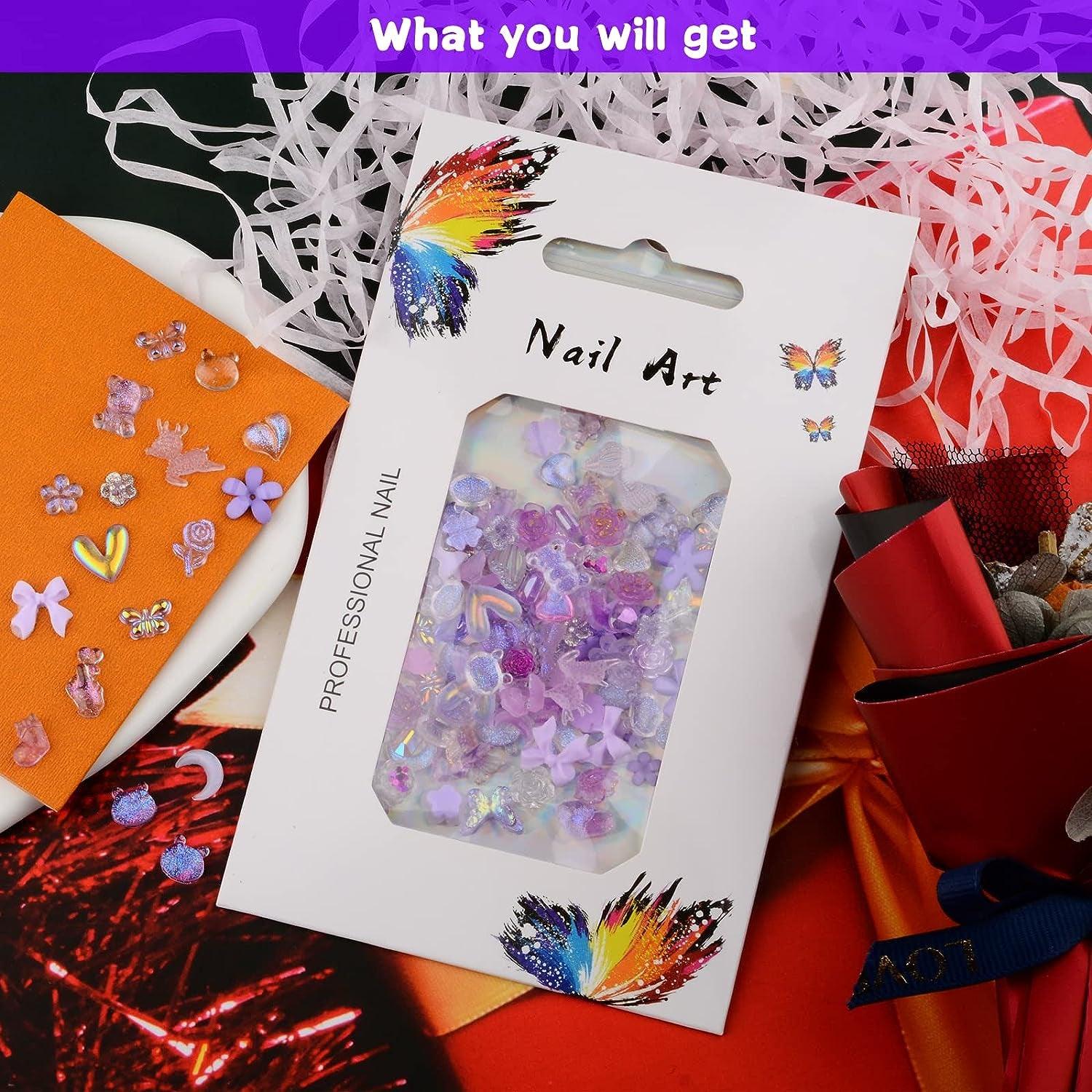 100 Pieces 3D Resin Butterfly Bear Nail Charms Rose Flower Peach Skirt Bow Deer Snake Rabbit Animal Shaped Nail Art Rhinestones Pearls for DIY Nail WoodArtSupply