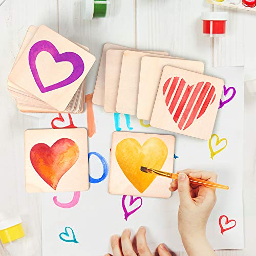 100 Pieces 3 Inch Unfinished Wooden Square Blank Natural Wood Slices Wooden Cutout Tiles for DIY Crafts Home Decoration Painting Staining Coopay