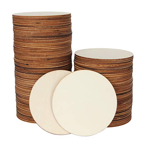 100 Pieces 4 Inch Wooden Circles, Unfinished Round Wooden Cutouts, Natural Round Wood Slices for Drinks, DIY Crafts, Coaster, Painting, Staining, Ziqi