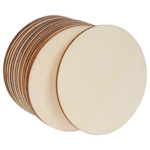 100 Pieces 4 Inch Wooden Circles, Unfinished Round Wooden Cutouts, Natural Round Wood Slices for Drinks, DIY Crafts, Coaster, Painting, Staining, Ziqi