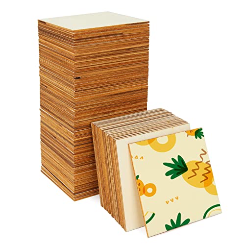 100 Pieces 4x4 Inch Wood Squares Unfinished Basswood Plywood Wooden Sh ...