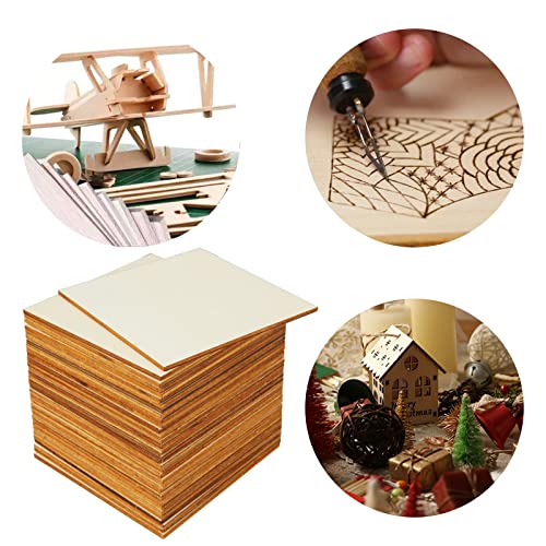 100 Pieces 4x4 Inch Wood Squares Unfinished Basswood Plywood Wooden Sheets 1/8 inch Thick Blank Wood Squares for Crafts Painting Scrabble Tiles Mini ZOFORTY