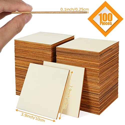 100 Pieces 4x4 Inch Wood Squares Unfinished Basswood Plywood Wooden Sheets 1/8 inch Thick Blank Wood Squares for Crafts Painting Scrabble Tiles Mini ZOFORTY