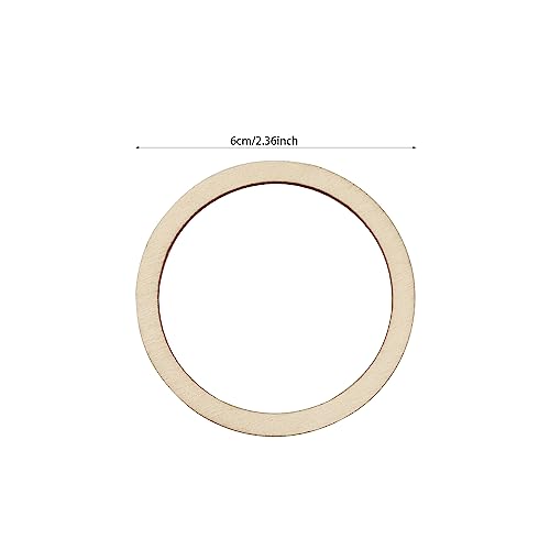 100 Pieces 6cm Wooden Cylinder Blocks Craft Wooden Hoop Rings Unfinished Round Wood Wreath Ring Block Wood Frame Craft Circle Ornaments Blank Wooden Xonzmmk