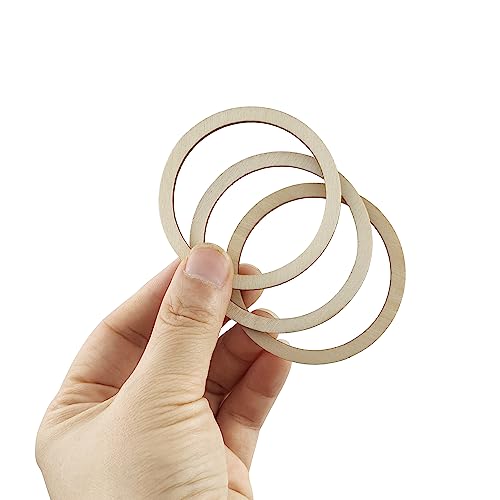 100 Pieces 6cm Wooden Cylinder Blocks Craft Wooden Hoop Rings Unfinished Round Wood Wreath Ring Block Wood Frame Craft Circle Ornaments Blank Wooden Xonzmmk
