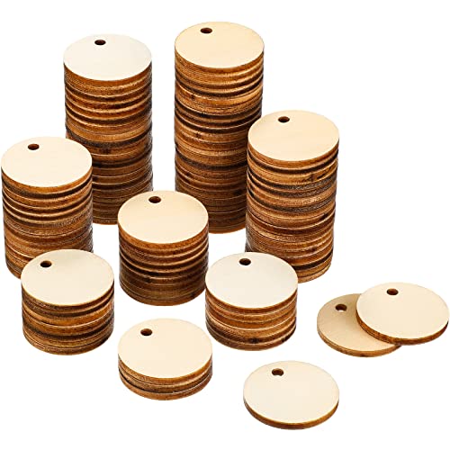 100 Pieces Unfinished Round Wooden Circles with Holes Round Wood Discs for Crafts Blank Natural Wood Circle Cutouts for DIY Crafts Party Birthday ROORUZ