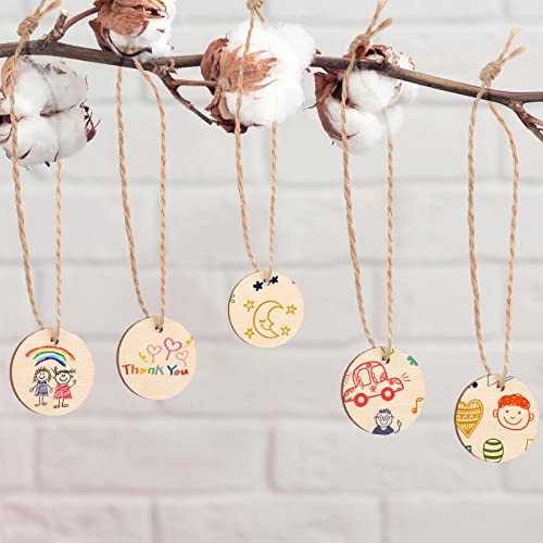 100 Pieces Unfinished Round Wooden Circles with Holes Round Wood Discs for Crafts Blank Natural Wood Circle Cutouts for DIY Crafts Party Birthday ROORUZ