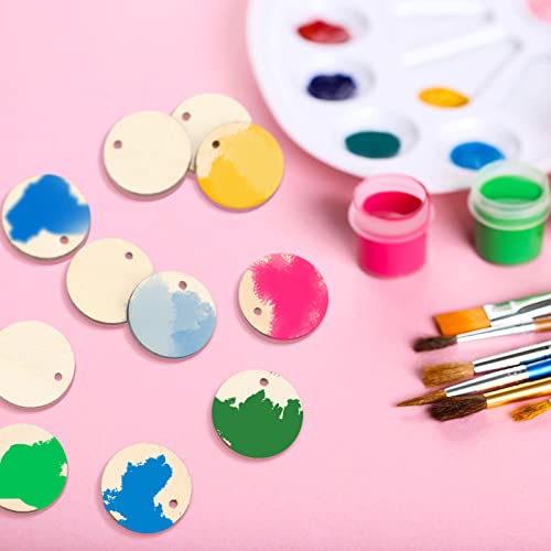 100 Pieces Unfinished Round Wooden Circles with Holes Round Wood Discs for Crafts Blank Natural Wood Circle Cutouts for DIY Crafts Party Birthday ROORUZ