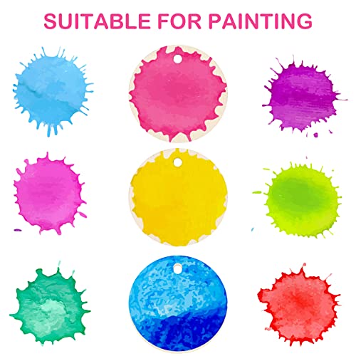 100 Pieces Unfinished Round Wooden Circles with Holes Round Wood Discs for Crafts Blank Natural Wood Circle Cutouts for DIY Crafts Party Birthday ROORUZ