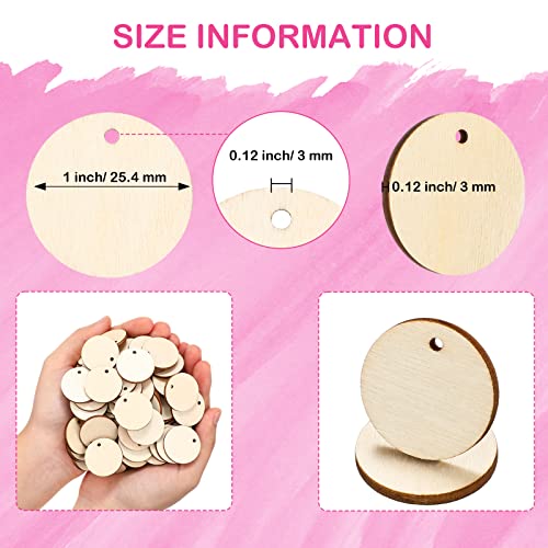 100 Pieces Unfinished Round Wooden Circles with Holes Round Wood Discs for Crafts Blank Natural Wood Circle Cutouts for DIY Crafts Party Birthday ROORUZ