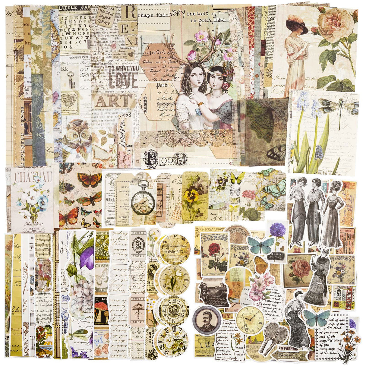100 Pieces Vintage Ephemera Pack Junk Journal Kit Scrapbook Supplies Decoupage Paper Sticker Material for Art Journaling Bullet Journals Planners ARTSMONA
