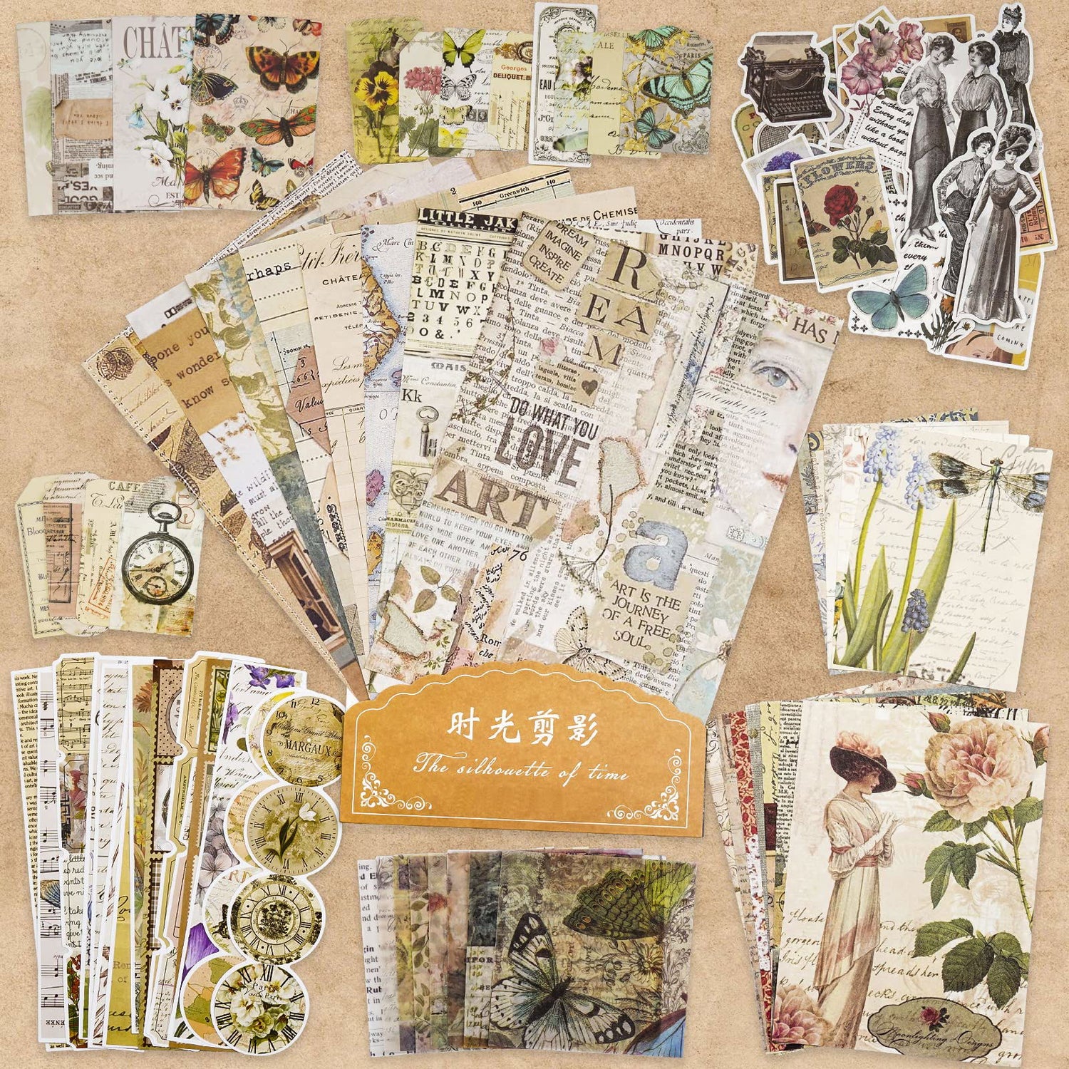 100 Pieces Vintage Ephemera Pack Junk Journal Kit Scrapbook Supplies Decoupage Paper Sticker Material for Art Journaling Bullet Journals Planners ARTSMONA