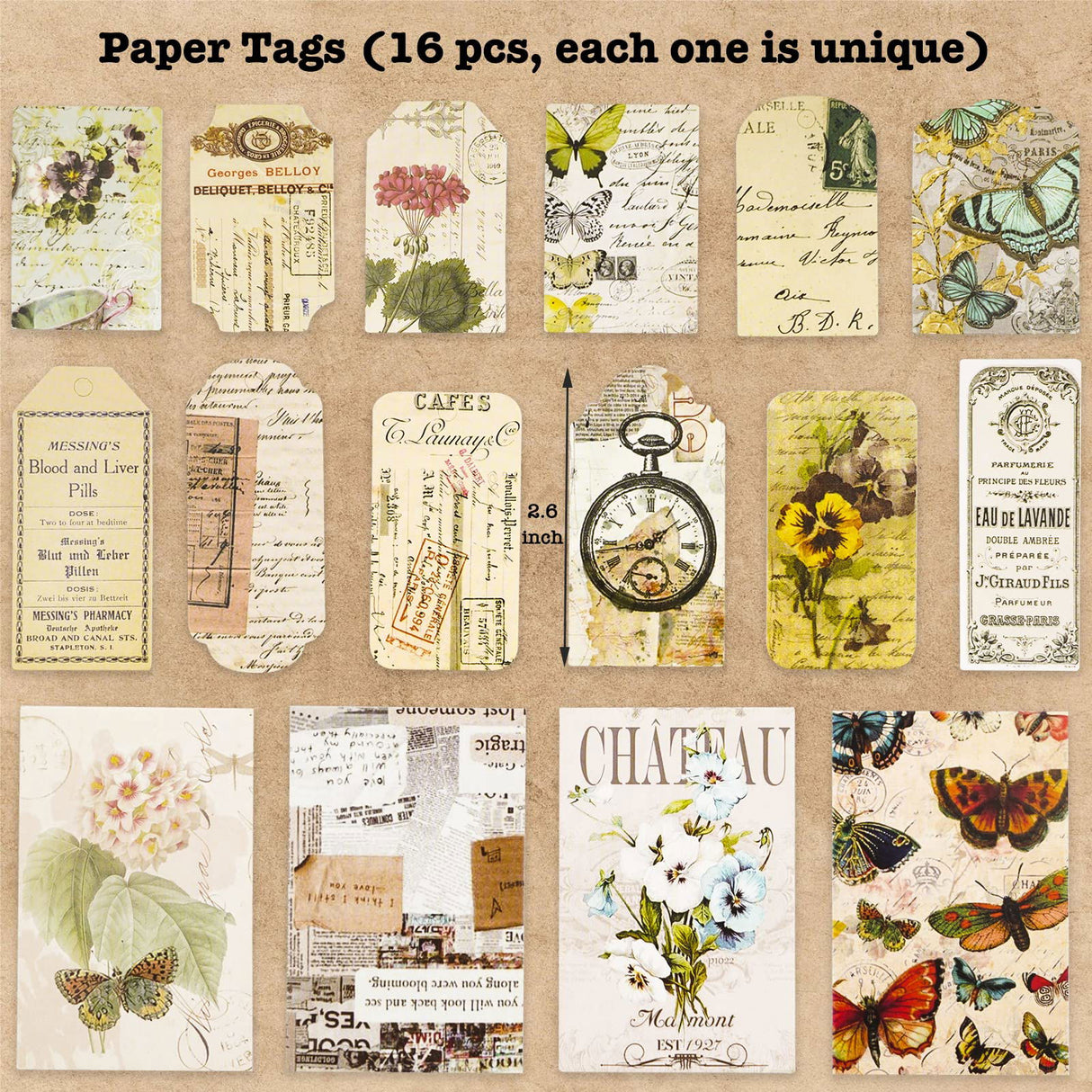 100 Pieces Vintage Ephemera Pack Junk Journal Kit Scrapbook Supplies Decoupage Paper Sticker Material for Art Journaling Bullet Journals Planners ARTSMONA