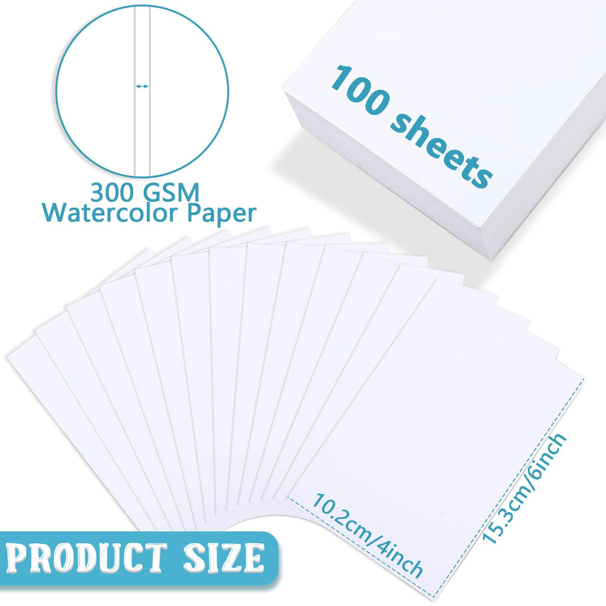 100 Pieces Watercolor Paper 140 lb/300 GSM Heavyweight Art Paint Paper White Water Coloring Paint Paper for Kid Child Watercolor Drawing Student Spiareal