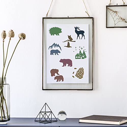 100 Pieces Winter Forest Stencil Template for Painting Reusable Drawing Stencils Animal Plant Stencil, Stencils for Painting on Wood Craft Supplies Sinmoe