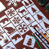 100 Pieces Winter Forest Stencil Template for Painting Reusable Drawing Stencils Animal Plant Stencil, Stencils for Painting on Wood Craft Supplies Sinmoe