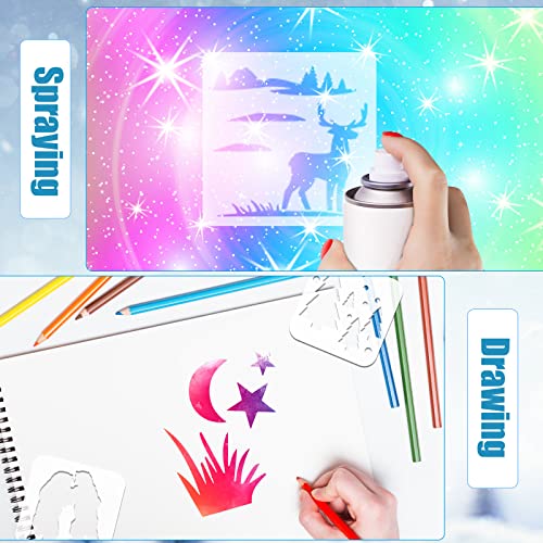 100 Pieces Winter Forest Stencil Template for Painting Reusable Drawing Stencils Animal Plant Stencil, Stencils for Painting on Wood Craft Supplies Sinmoe