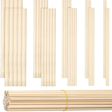 100 Pieces Wood Dowels Assorted Sizes Dowel Rods for Crafting Wood Sticks 1/8, 3/16, 1/4, 5/16, 3/8 x 6 Inch Unfinished Dowel Small Round Hardwood Patelai