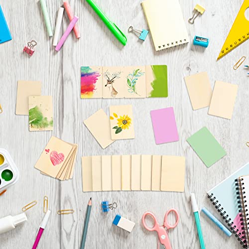 100 Pieces Wood Rectangles for Crafts 3 x 2 Inch Blank Wood Pieces Unfinished Wood Blanks Round Corner Wooden Cutout Tile Small Wooden Sheets for DIY Hoteam