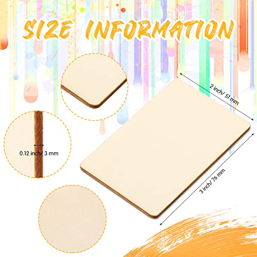 100 Pieces Wood Rectangles for Crafts 3 x 2 Inch Blank Wood Pieces Unfinished Wood Blanks Round Corner Wooden Cutout Tile Small Wooden Sheets for DIY Hoteam