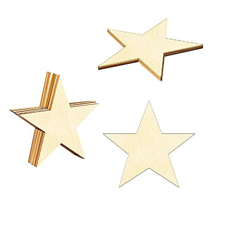 100 Pieces Wood Stars for Crafts，Unfinished Wood Stars for Crafts，Blank Wood Pieces Wooden Cutouts Ornaments for DIY Craft Project，Festival & Party Coff