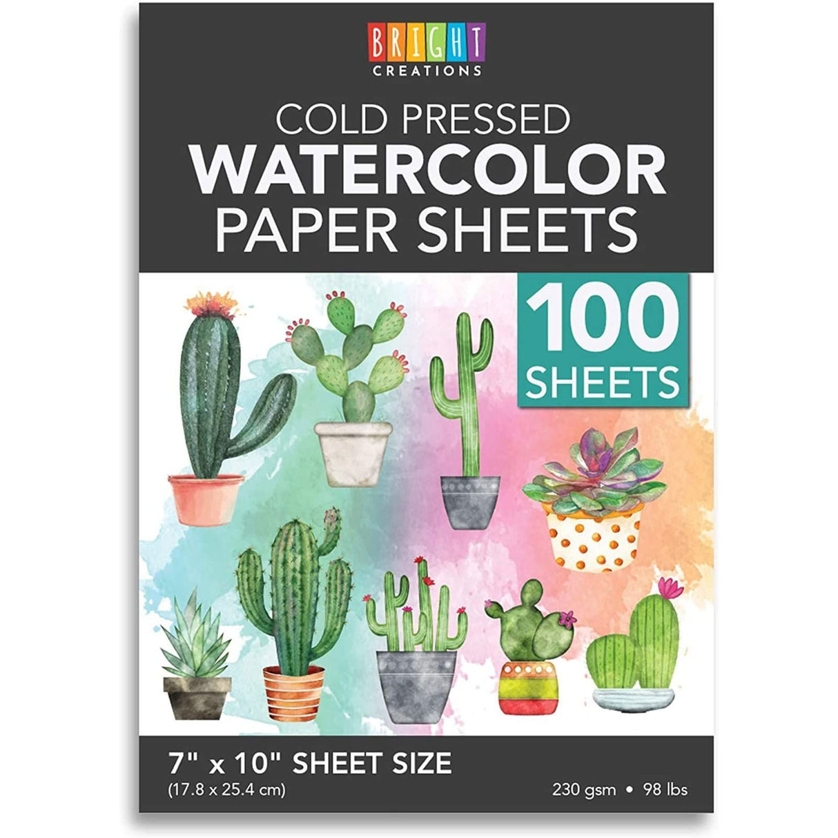 100 Sheets Cold Press Watercolor Paper - Bulk Cotton Watercolor Paper for Novice Artists and Professional Watercolorists (7x10 in) Bright Creations