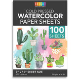 100 Sheets Cold Press Watercolor Paper - Bulk Cotton Watercolor Paper for Novice Artists and Professional Watercolorists (7x10 in) Bright Creations