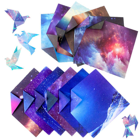 100 Sheets Double Sided Origami Paper for Kids & Grown-ups 6x6 inch, 12 Vibrant Designs of Beautiful Galaxy Outer Space, Easy Folding for Scrapbook Paper Arts Crafts School Zezzxu