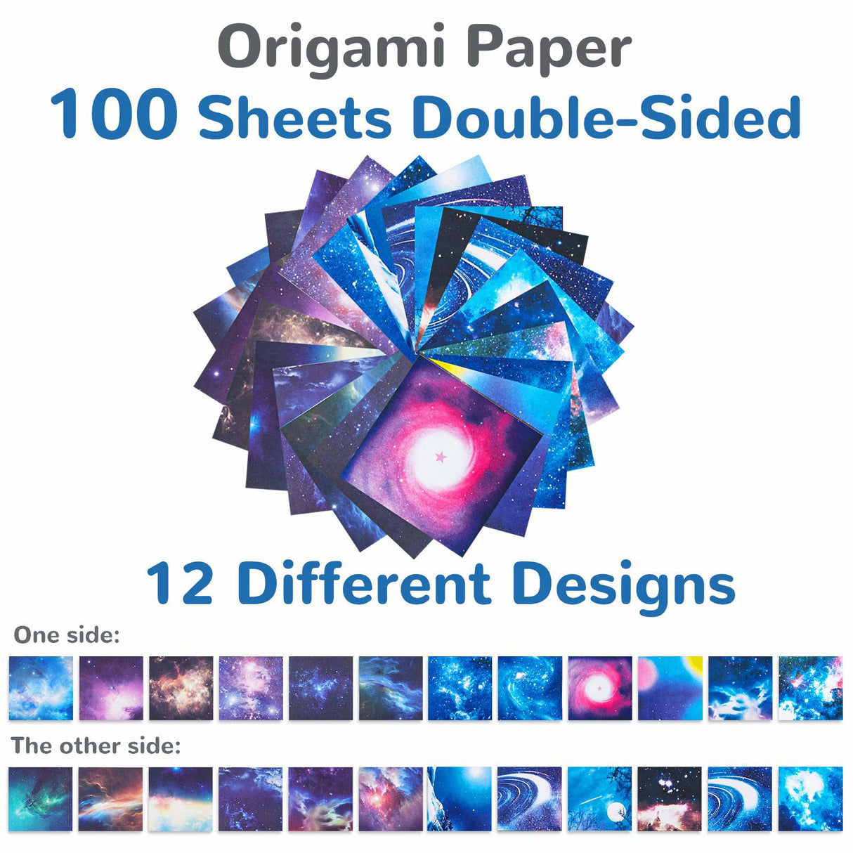 100 Sheets Double Sided Origami Paper for Kids & Grown-ups 6x6 inch, 12 Vibrant Designs of Beautiful Galaxy Outer Space, Easy Folding for Scrapbook Paper Arts Crafts School Zezzxu