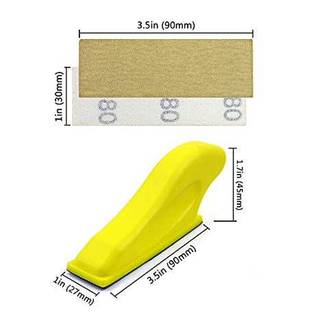 100 Sheets Micro Sander Kit 3.5” x 1” Mini Sander for Small Projects, Detail Handle Sanding Tools + Sandpaper 80 120 180 240 400 Grit for DIY Crafts POLIWELL
