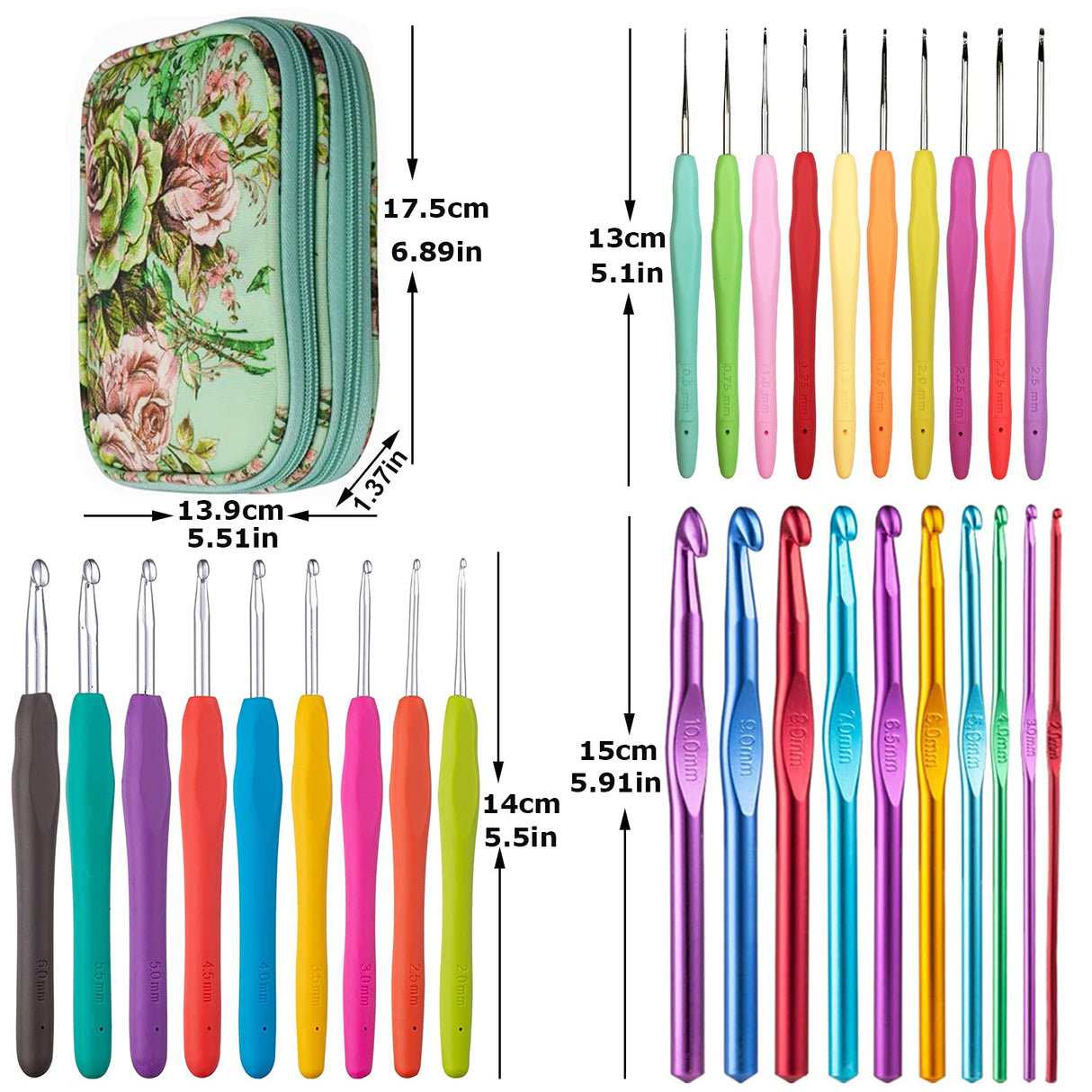 100pcs Crochet Hooks Set in Case Ergonomic Soft Grip Handles Weave Yarn Knitting Needles Kit and Crochet Needle Accessories Crochet Kit Complete Set for Beginners and Experienced Lover Mdoker