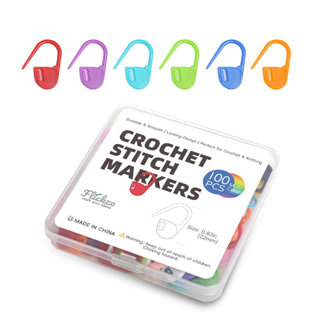 100PCS Crochet Stitch Markers by Flickzo – Locking Stitch Markers with Storage Case, Plastic Safety Pins for Knitting & Crochet, Colorful Yarn Accessories for Crochet Tools & Supplies Flickzo