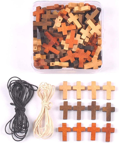 100Pcs Cross Beads Wooden Charms Pendant Jewelry Kids Gifts Wood DIY Craft Supplies - WoodArtSupply