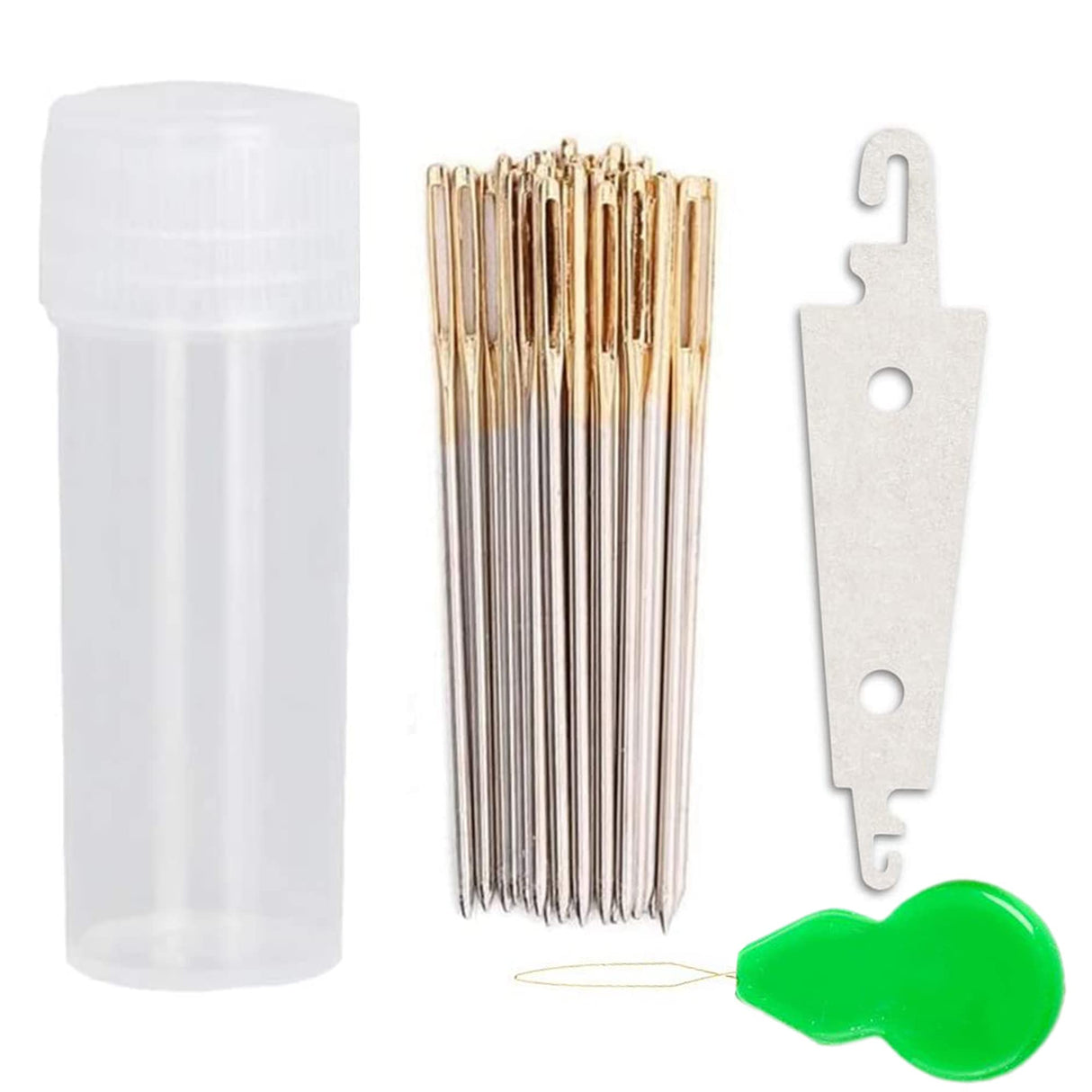 100pcs Cross Stitch Needles + 2 Needle Threader Golden Color Large Eyes Cross Stitch DIY Embroidery Hand Needles Sewing Needles in Transparent Box (26#) JIGEGE