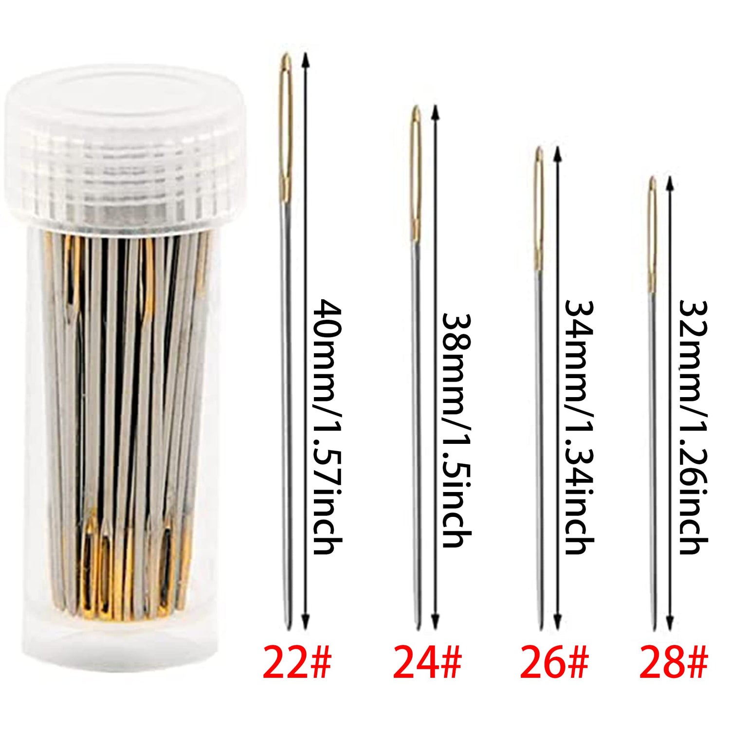100pcs Cross Stitch Needles + 2 Needle Threader Golden Color Large Eyes Cross Stitch DIY Embroidery Hand Needles Sewing Needles in Transparent Box (26#) JIGEGE