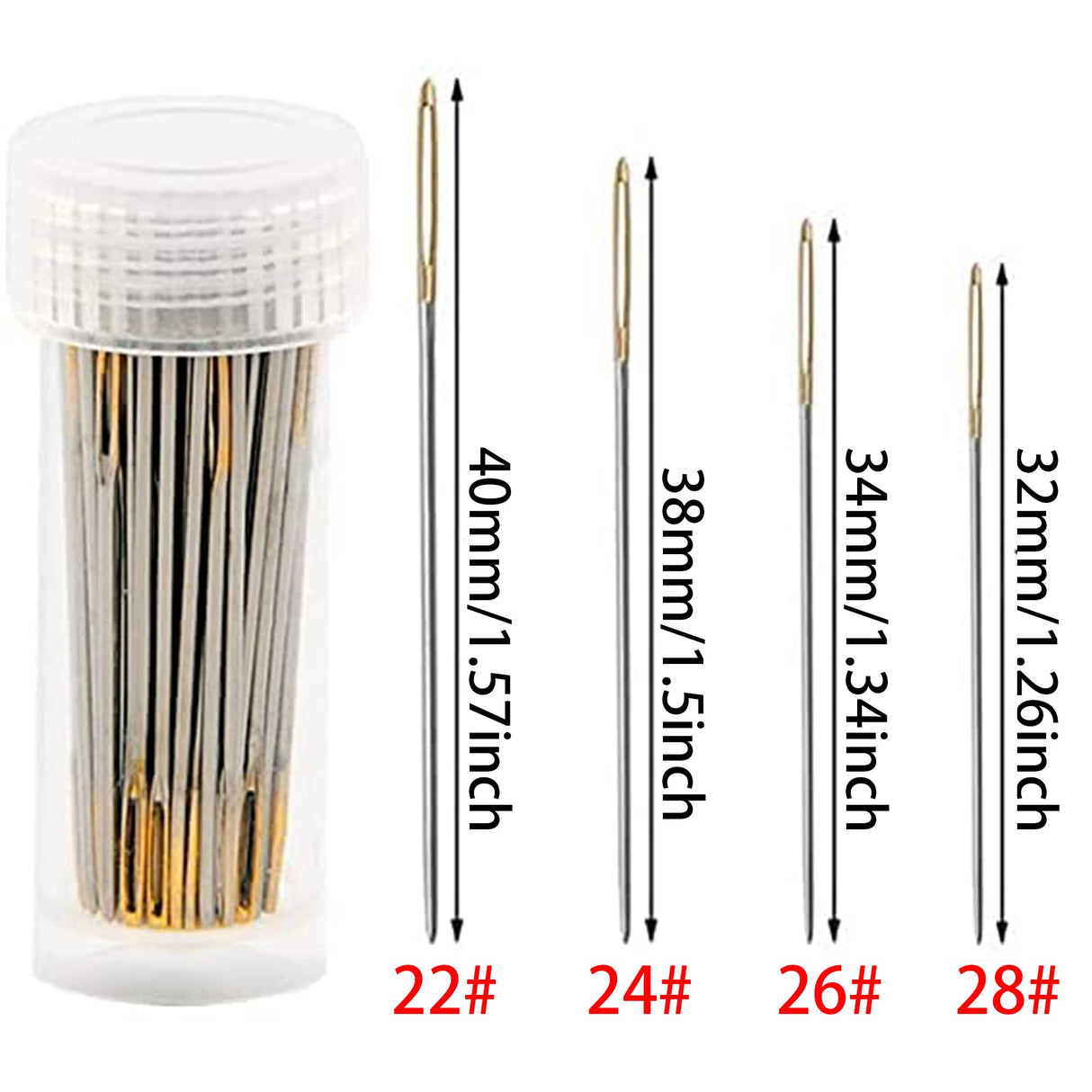 100pcs Cross Stitch Needles + 2 Needle Threader Golden Color Large Eyes Cross Stitch DIY Embroidery Hand Needles Sewing Needles in Transparent Box (26#) JIGEGE