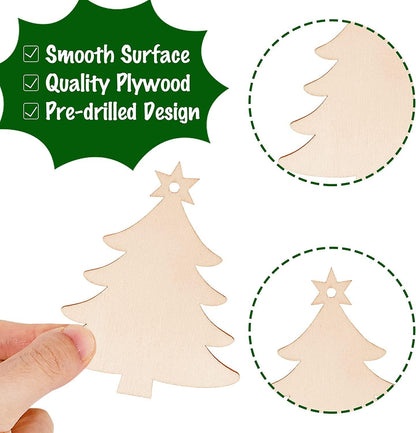 100PCS DIY Wooden Christmas Ornaments Unfinished Predrilled Wood Circles for Crafts Centerpieces Holiday Hanging Decorations in 10 Shapes - WoodArtSupply