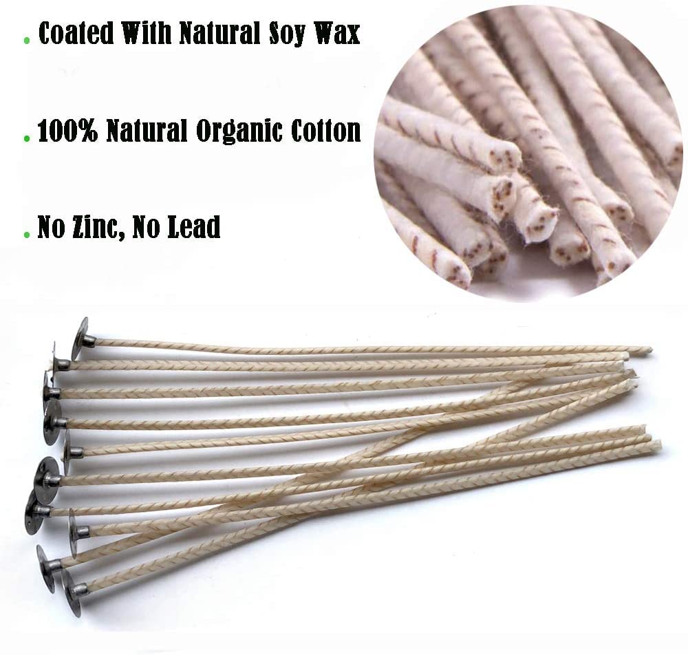 100pcs ECO Wicks for Soy Candles, 6 inch Pre-Waxed Candle Wick for Candle Making,Thick Candle Wick with Base GSXRB