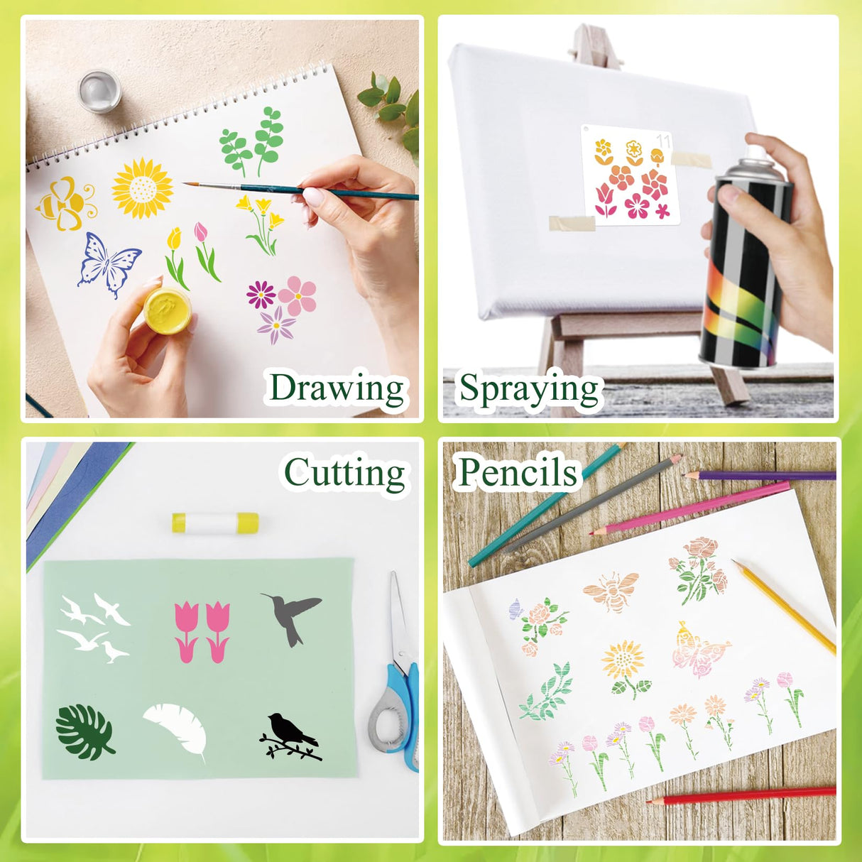 100Pcs Small Stencils for Rock Painting Reusable Small Flower Stencils for Crafts on Wood 2 Inch Nature Spring Flower Stencil Floral templates for Paint on Craft Fabric Card Walls Decor(Floral100) Hosomono