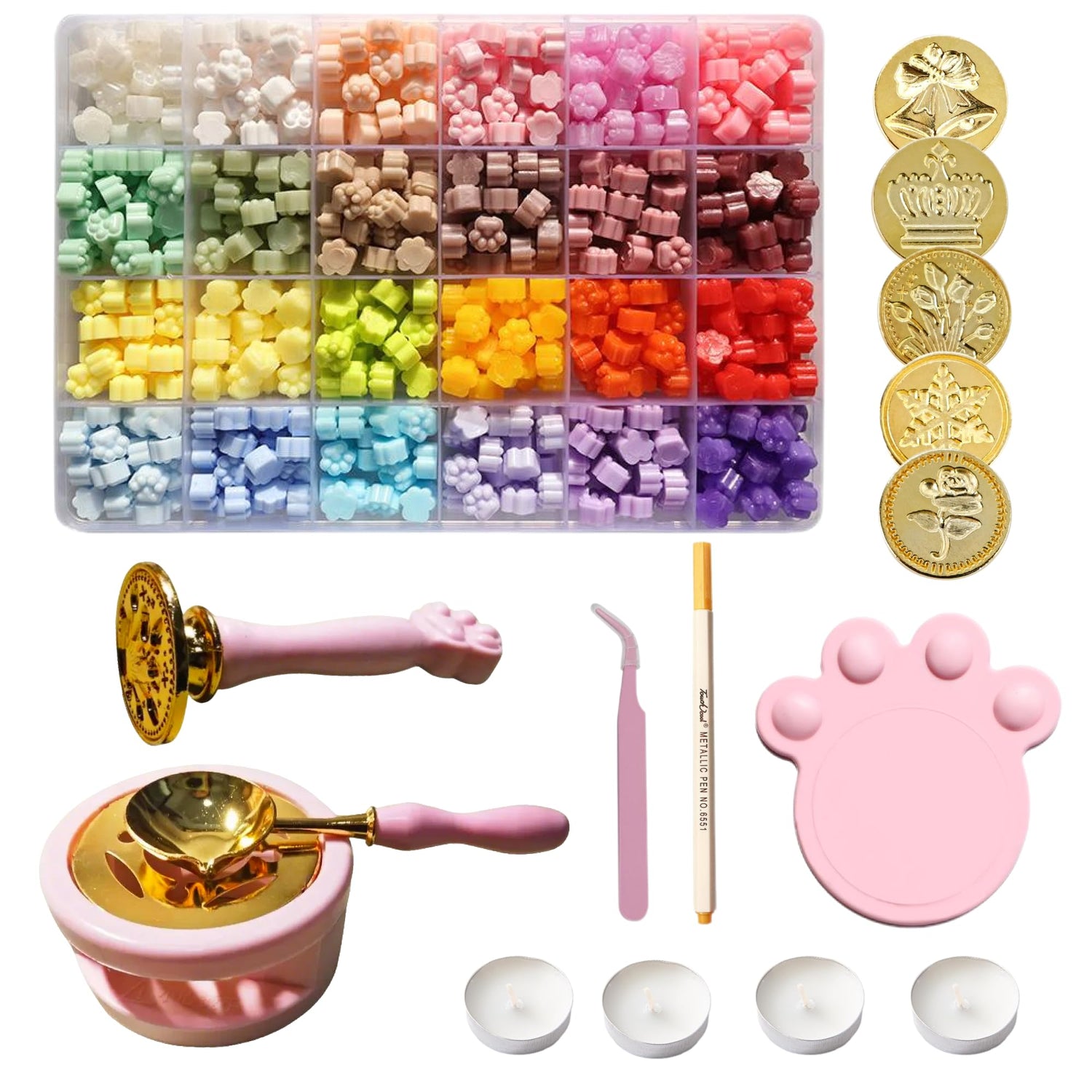 100Pcs Wax Seal Stamp Kit for Beginners – Includes Stamps with Handle, Wax Spoon, Bear Mold, 2 Gacha Boards with Chains – Ideal DIY Craft Gift for Children’s Day (Multiple) Catopia