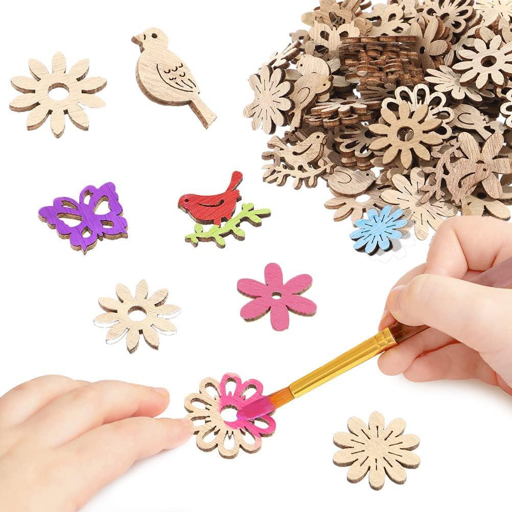 100Pcs Wood Crafts Flowers for Wooden Slices Embellishments Butterflies Butterfly Tiny Bird - WoodArtSupply