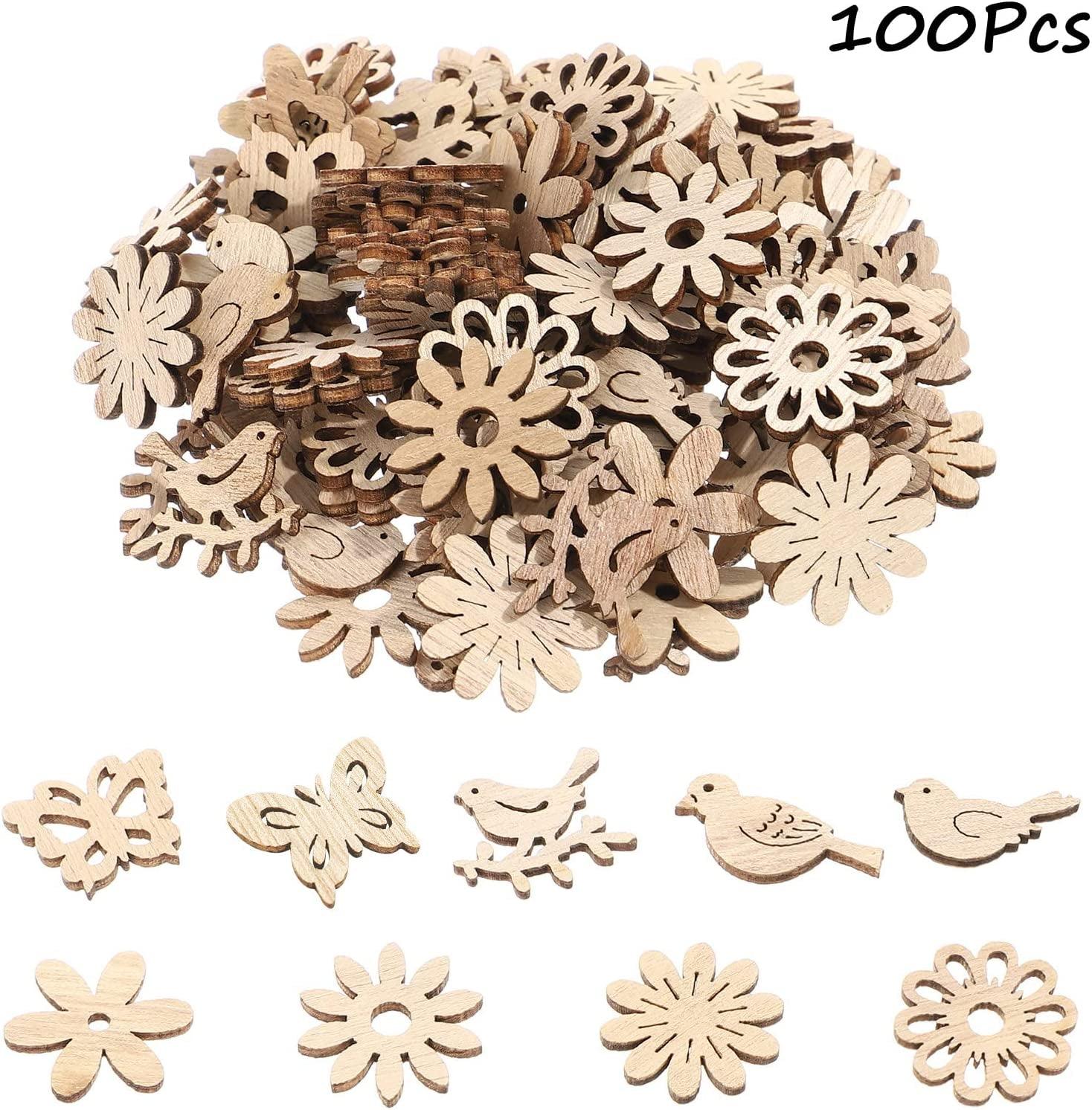 100Pcs Wood Crafts Flowers for Wooden Slices Embellishments Butterflies Butterfly Tiny Bird - WoodArtSupply
