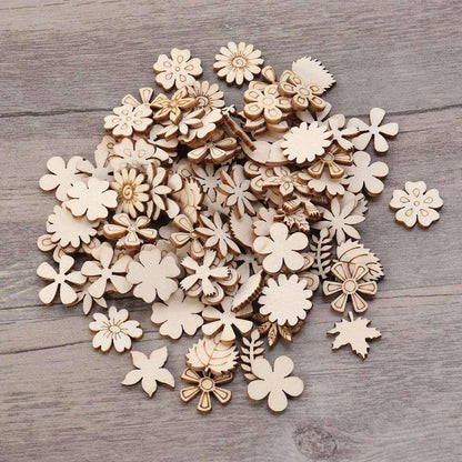 100Pcs Wood Discs Slices Flower Shape Unfinished Wooden Cutouts Craft DIY Decoration - WoodArtSupply