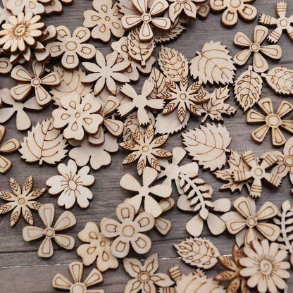 100Pcs Wood Discs Slices Flower Shape Unfinished Wooden Cutouts Craft DIY Decoration - WoodArtSupply