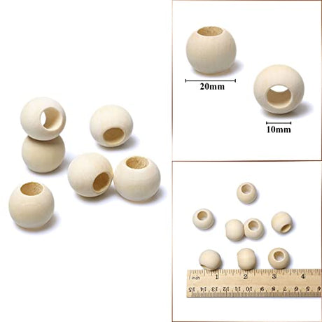 100pcs 20mm Wood Beads -Hole 10mm for Macrame Projects, Large Hole Unfinished Natural Wooden Beads for Craft/Home Decor woodeni