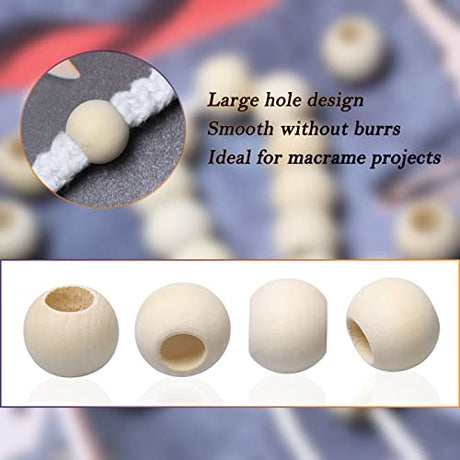 100pcs 20mm Wood Beads -Hole 10mm for Macrame Projects, Large Hole Unfinished Natural Wooden Beads for Craft/Home Decor woodeni